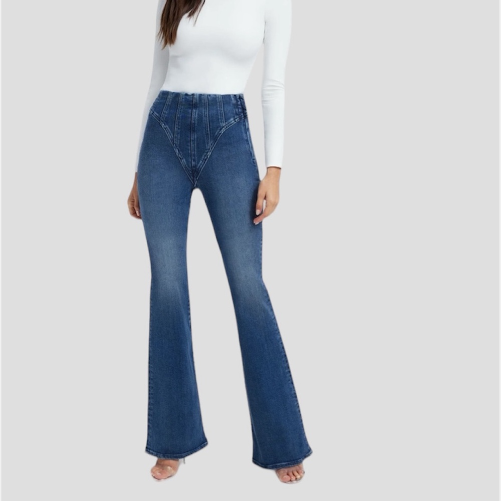Good American Mega Compression Plus + Size Flare High Waist Jeans